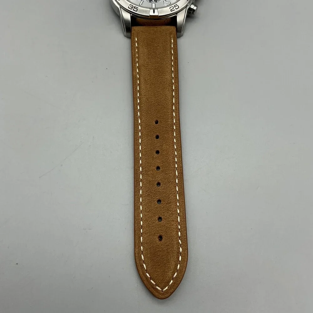 Citizen Eco-Drive Brycen Mens Watch 43mm Silver Tone Brown Leather Chronograph